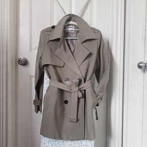 New Classic Grey Double-Breasted Belted Trench Coat Jacket